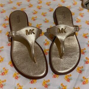 Michael Kors Metallic Gold Logo Thong Sandals
